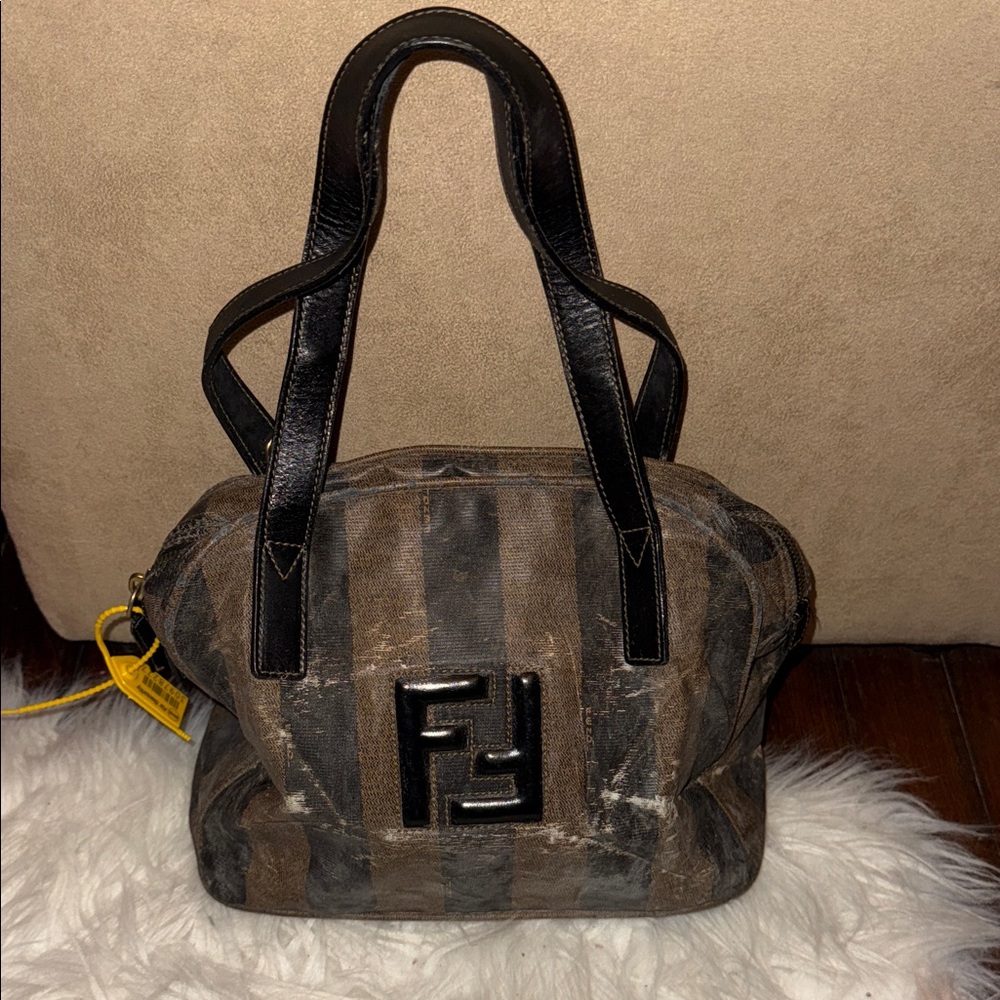Fendi Striped Brown and Black Satchel